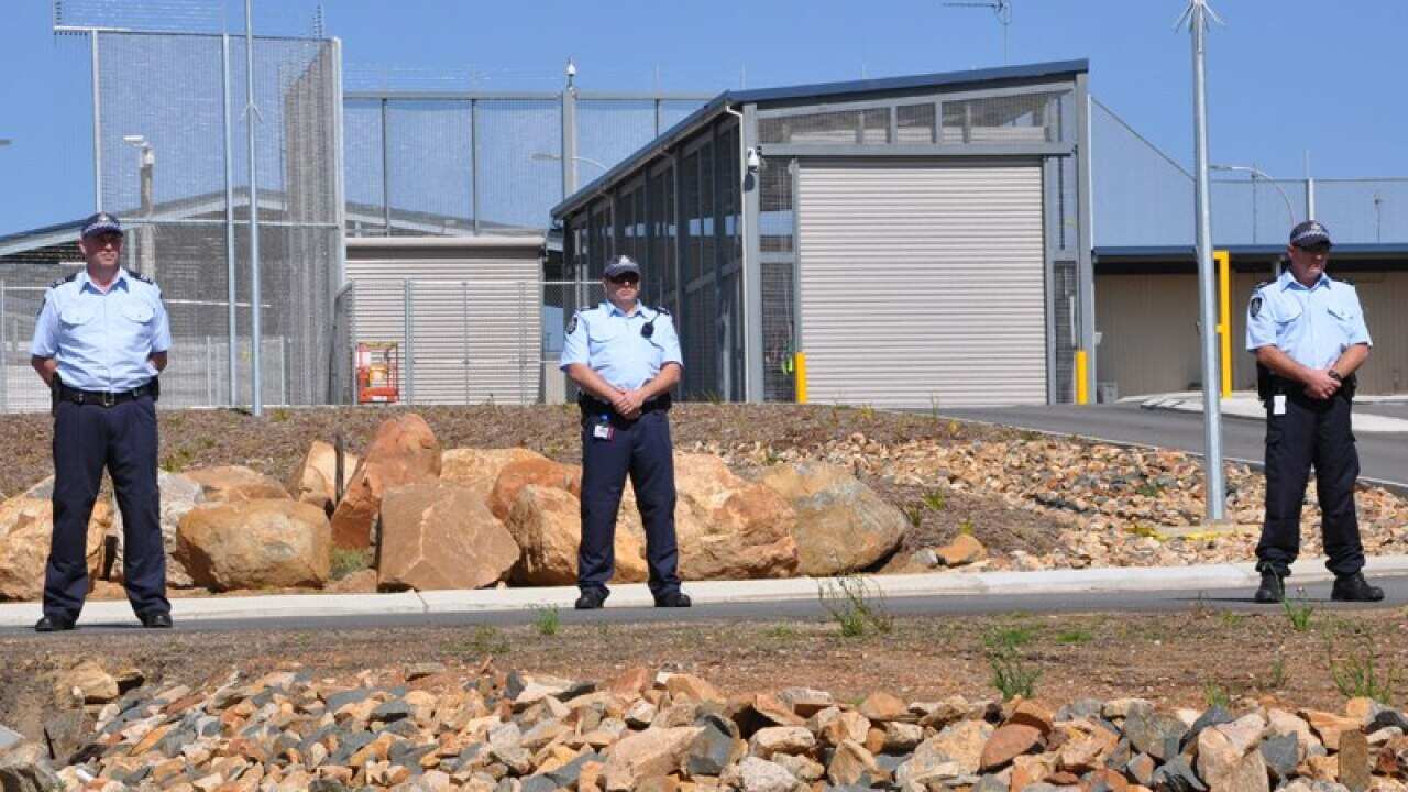 Federal police outside Yongah Hill Immigration Detention Centre