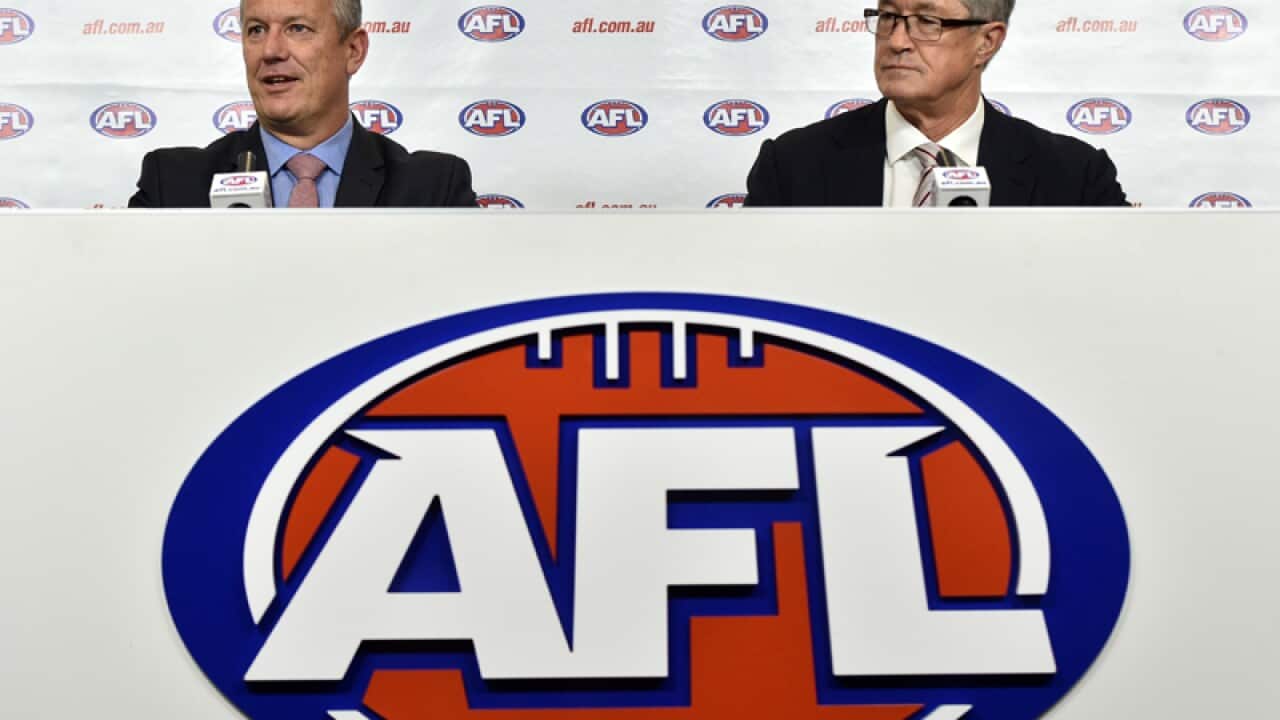 AFL General Manager, Mark Evans (left) and Chairman Mike Fitzpatrick
