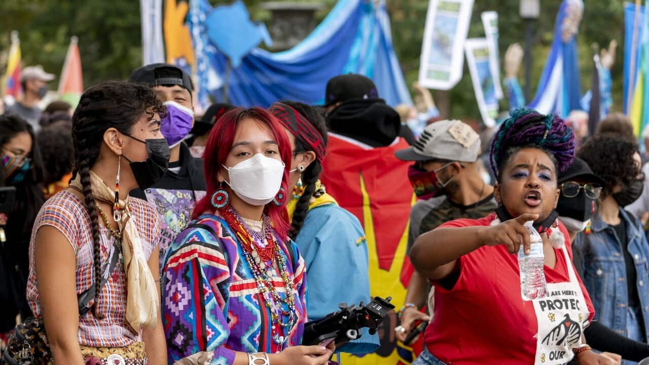 Indigenous activists protest in front of the White House in Washington
