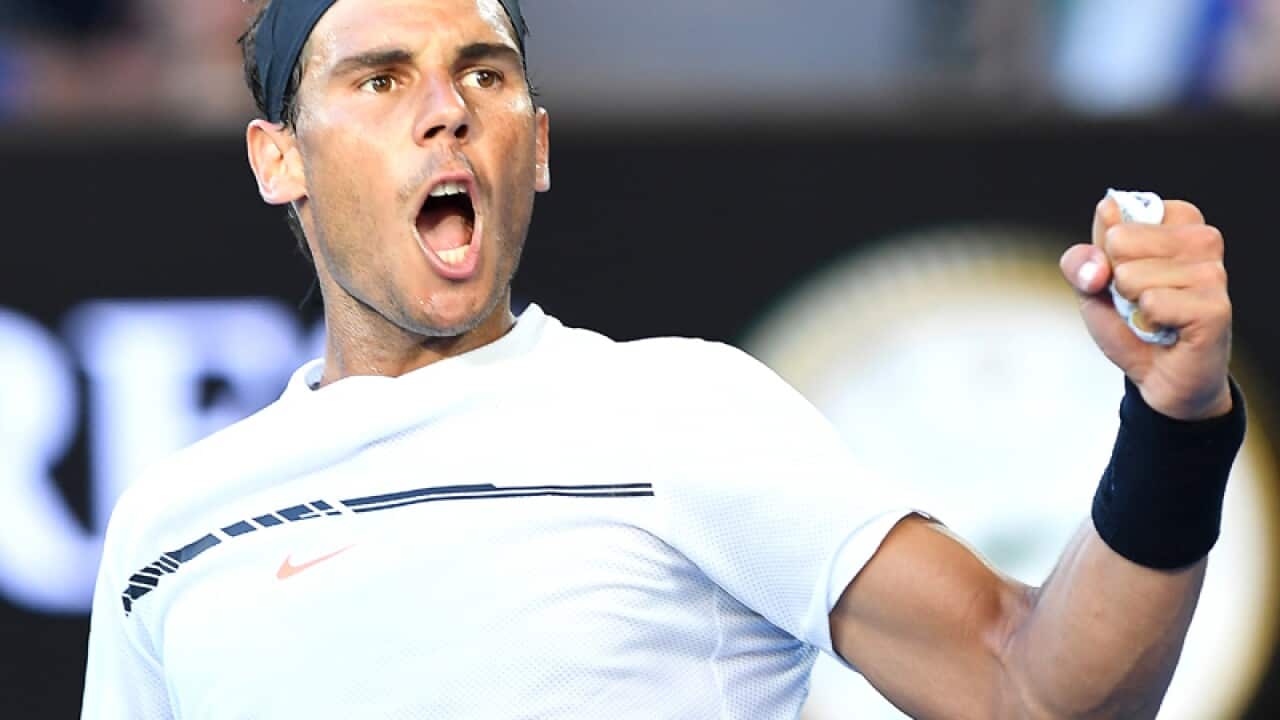 Rafael Nadal of Spain reacts during the match against Alexander Zverev