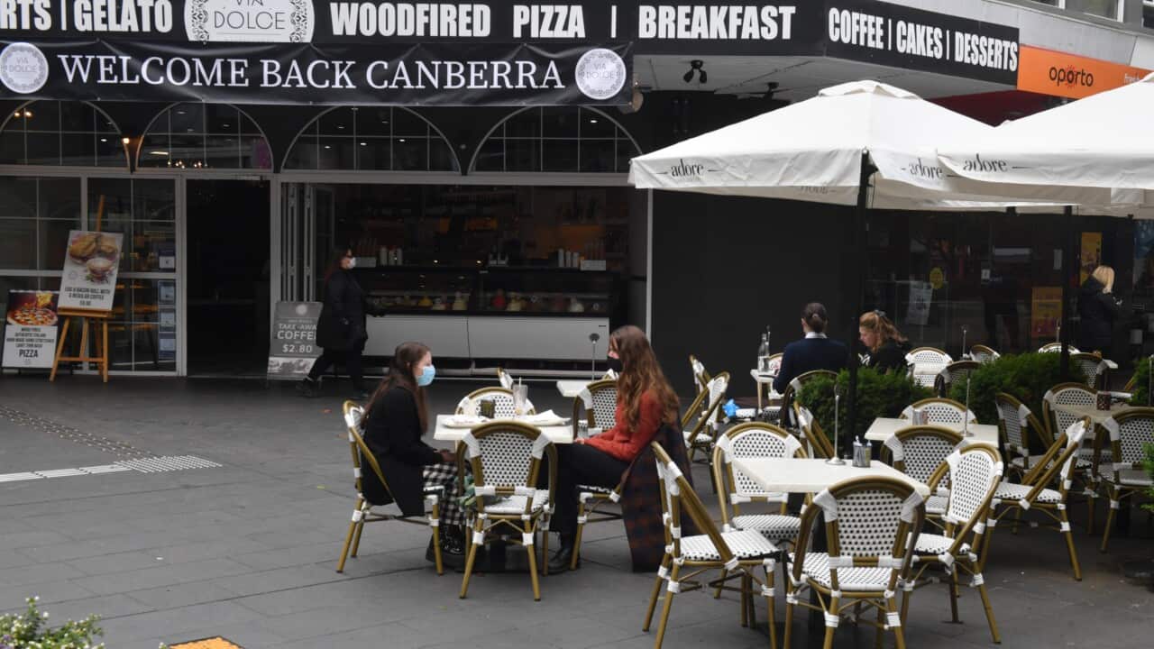 Diners in Canberra are seen enjoying the easing of COVID-19 restrictions.