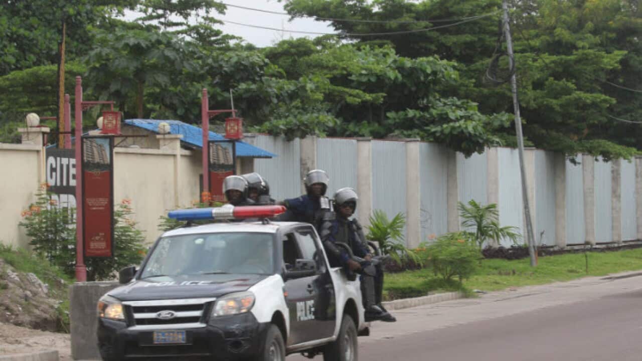 Congolese police patrol in Kinshasa, Congo, Twenty-two civilians were killed in a massacre in Democratic Republic of Congo's restive North Kivu province over the weekend.