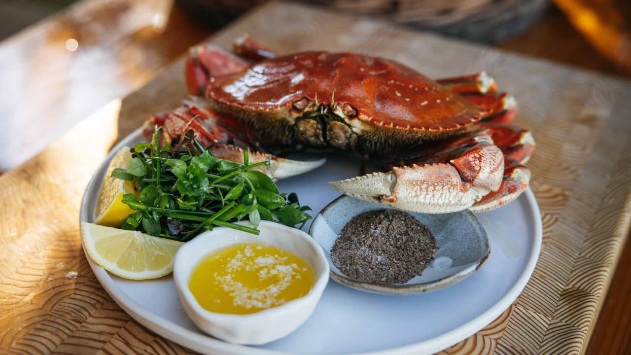 Steamed Dungeness crab with crab salt