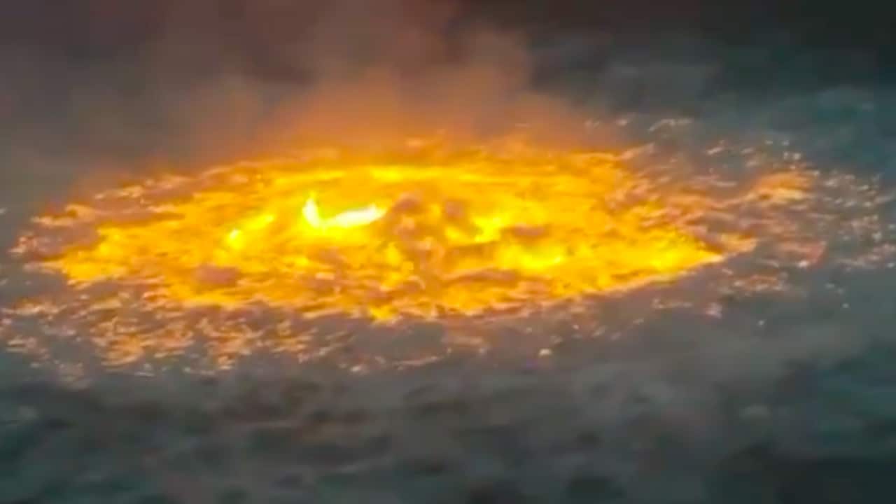 The bright orange flames jumping out of water was dubbed the "eye of fire" on social media.