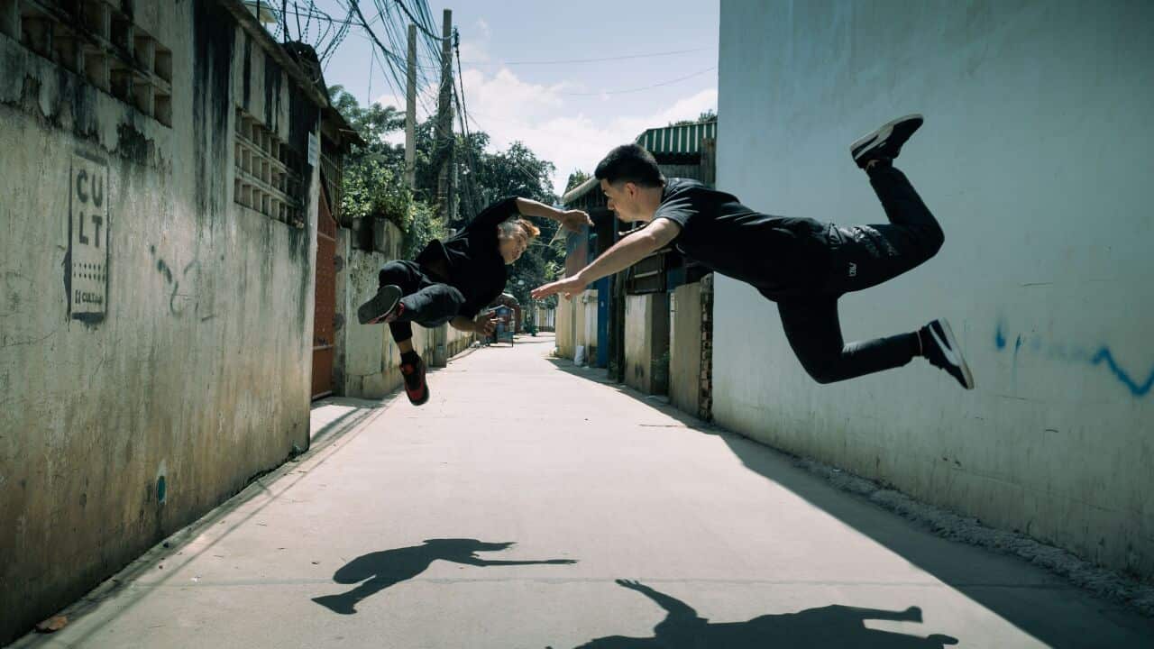 Erak Mith and Aaron Lim with their hip-hop dance “Between Tiny Cities”