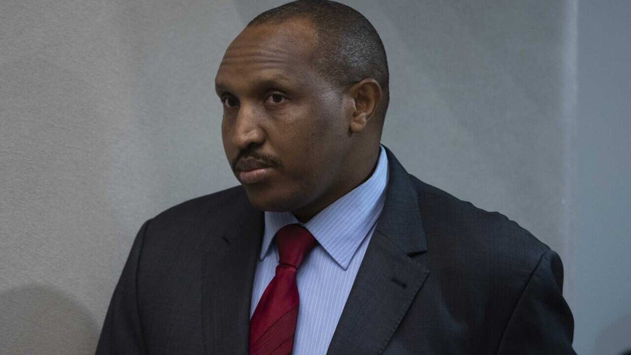 Former Congolese militia leader Bosco Ntaganda in the courtroom of the International Criminal Court.