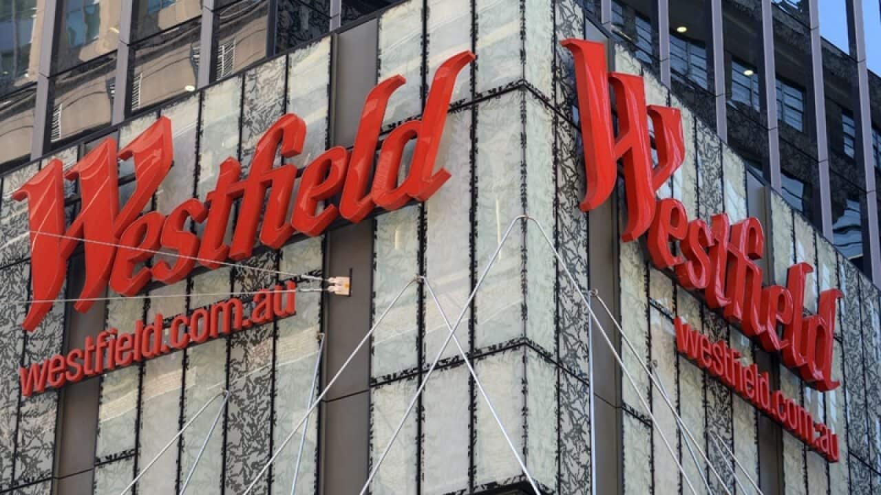 The signboard of a Westfield mall in Sydney