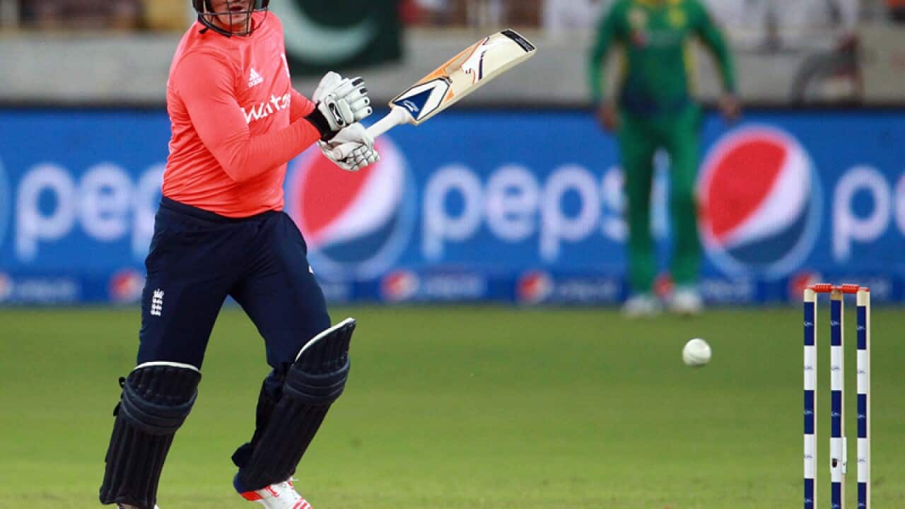 England batsman Jason Roy plays a shot against Pakistan