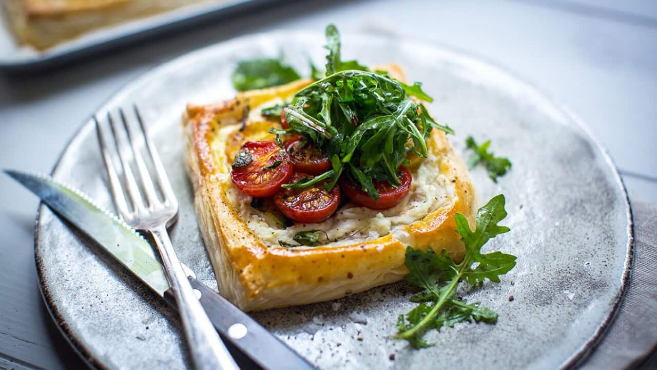 Tomato and ricotta puff pastry tarts