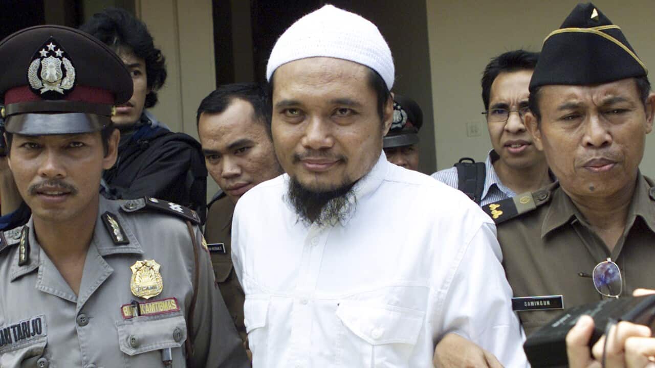Militant cleric Abu Rusdan, pictured after a trial hearing in 2003, has been arrested in Indonesia