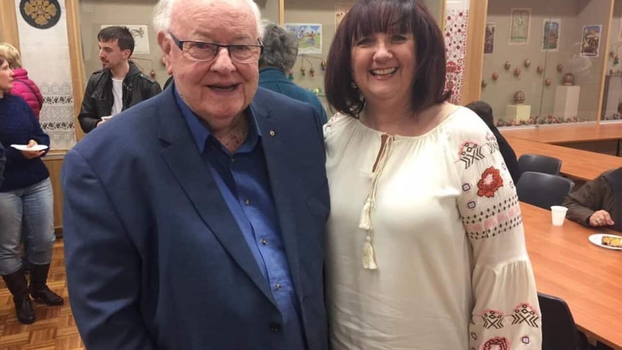 Fr Bob Maguire and Anna Polatajko from the Ukrainian Catholic Women’s League Australia - Melbourne Branch.