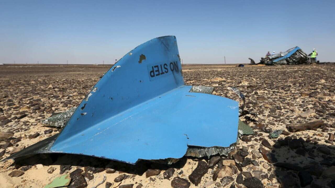 The debris from a Russian airliner that crashed in Egypt's Sinai Peninsula.