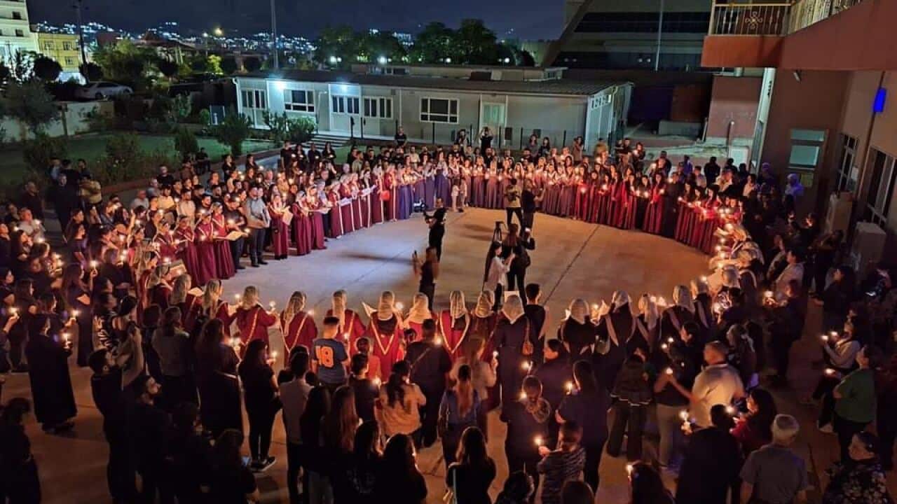 The vigil held in the courtyard of the Church