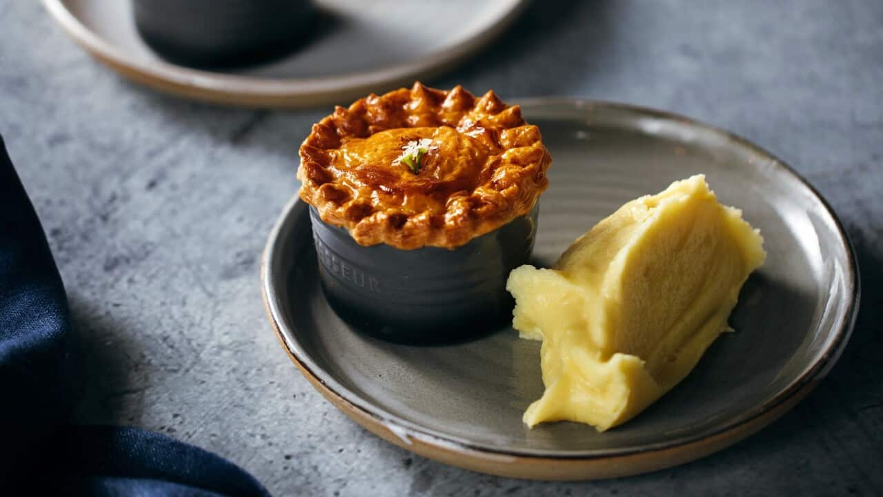Smoky trout pie and mash