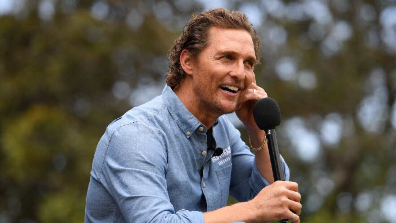 Matthew McConaughey speaks to media during a promotional event at the Royal Botanic Gardens in Sydney, Wednesday, November 20, 2019.