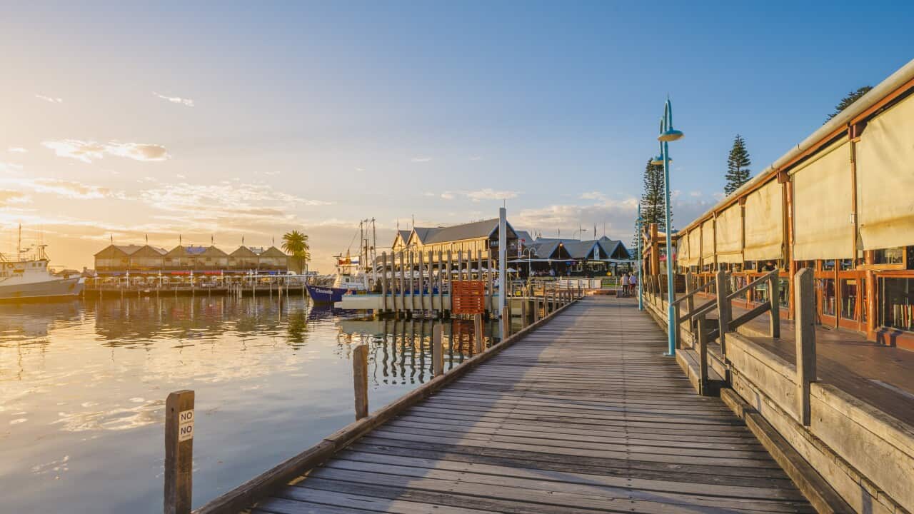 Fremantle waterfront at sunset, Perth, Western Australia.