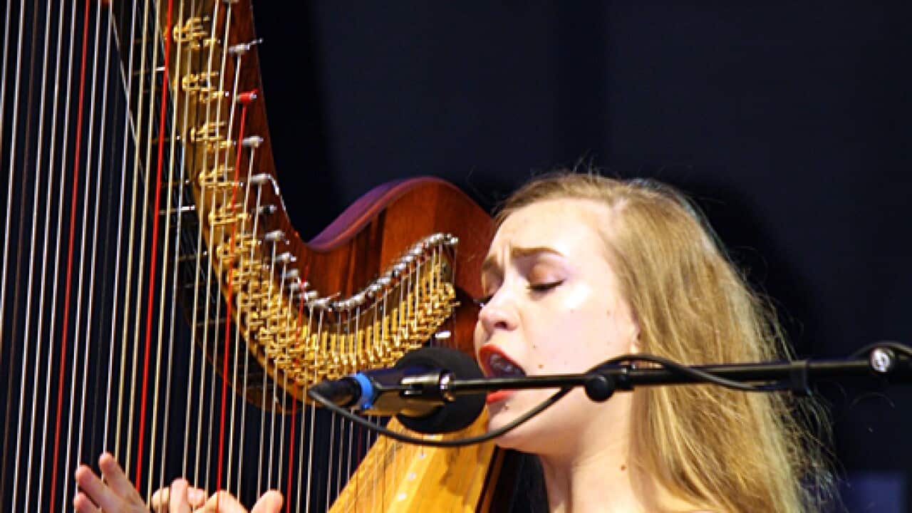 Joanna Newsom, an American harpist, pianist and singer-songwriter from Nevada City, California. (Chiara Pazzano, SBS)