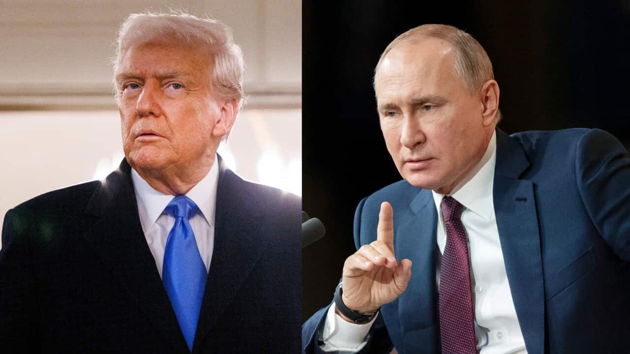 A composite image of two men wearing suits