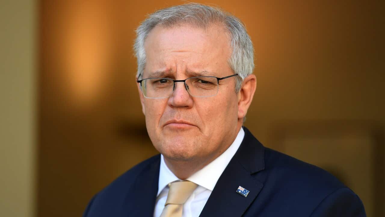 Prime Minister Scott Morrison during a press at Parliament House in Canberra.