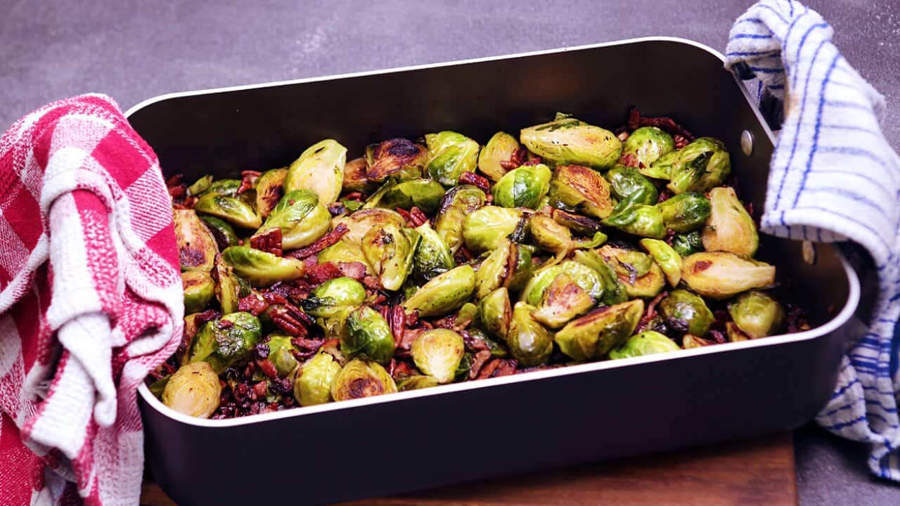 With bacon and pecans, this is a quick and delicious way to enjoy Brussels sprouts.