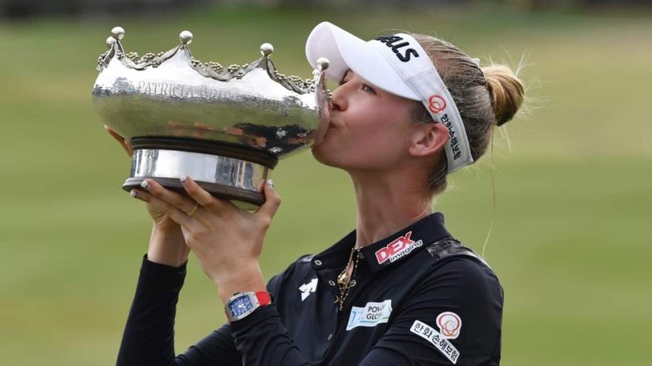 Nelly Korda of the USA celebrates her win