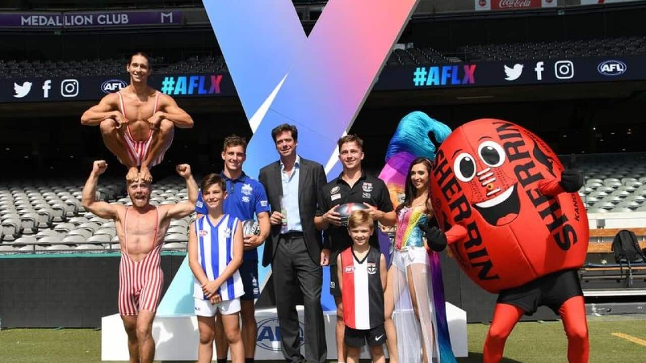 AFL CEO Gillon McLachlan )c) at the AFLX launch