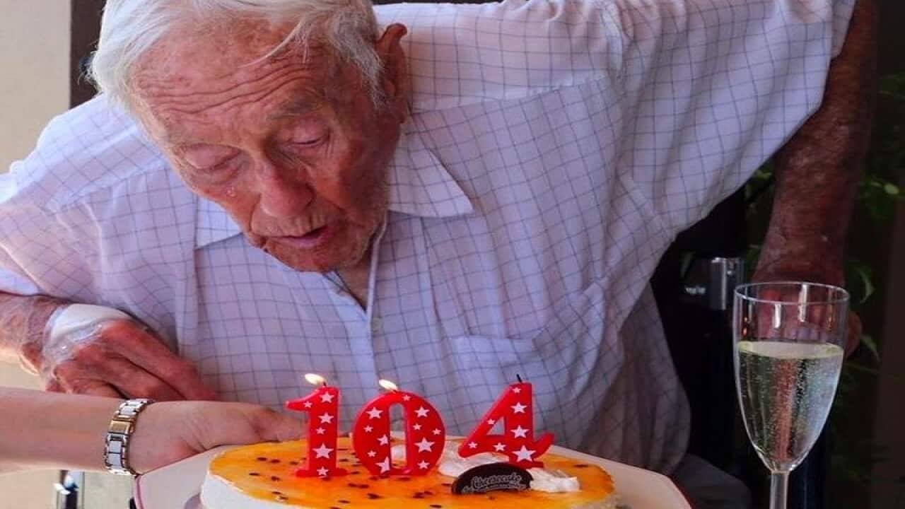 A supplied image of Prof David Goodall with his 104th birthday cake.