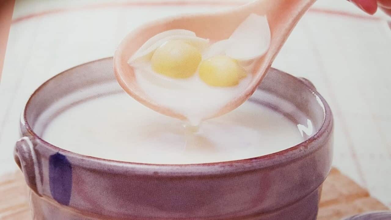 lily and lotus seed milk dessert