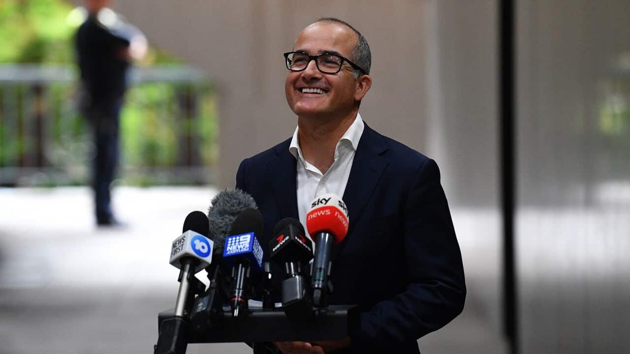 Acting Victorian Premier James Merlino addresses the media during a press conference in Melbourne