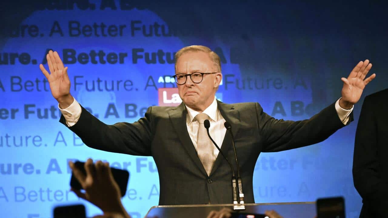 Labor Party leader Anthony Albanese declares victory