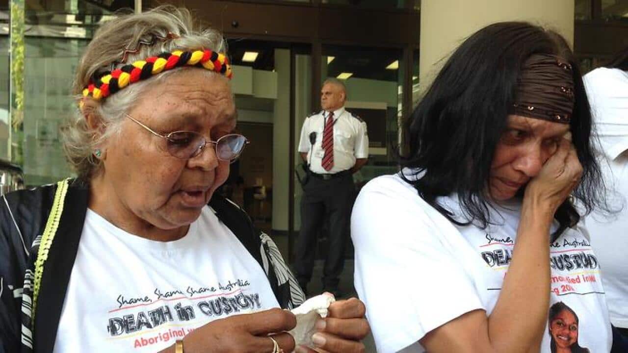 The family and supporters of Julieka Dhu outside court in Perth on Monday, Nov. 23, 2015.
