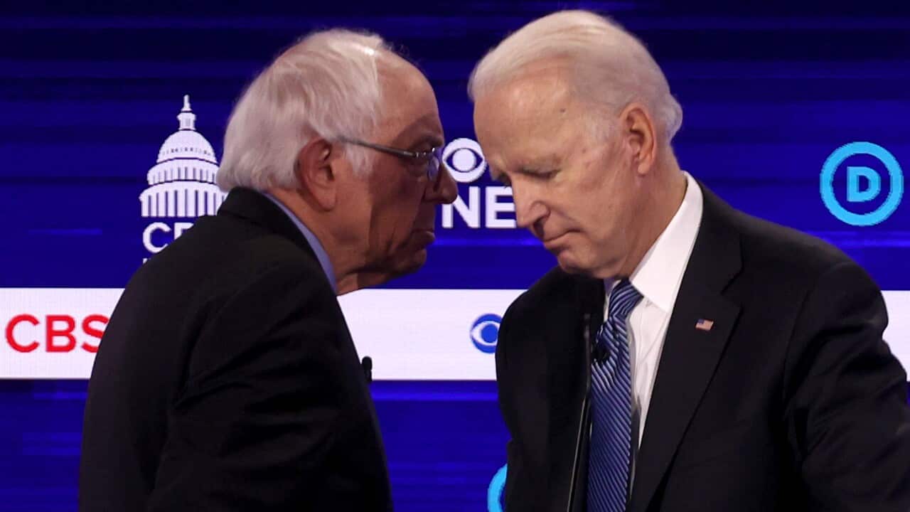 Democratic presidential candidates Sen. Bernie Sanders and former Vice President Joe Biden.