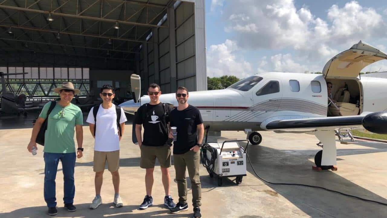 Silvio, Toshi, Tim, Fabiano (from left) at Bahia National Airport. 24 August 2019