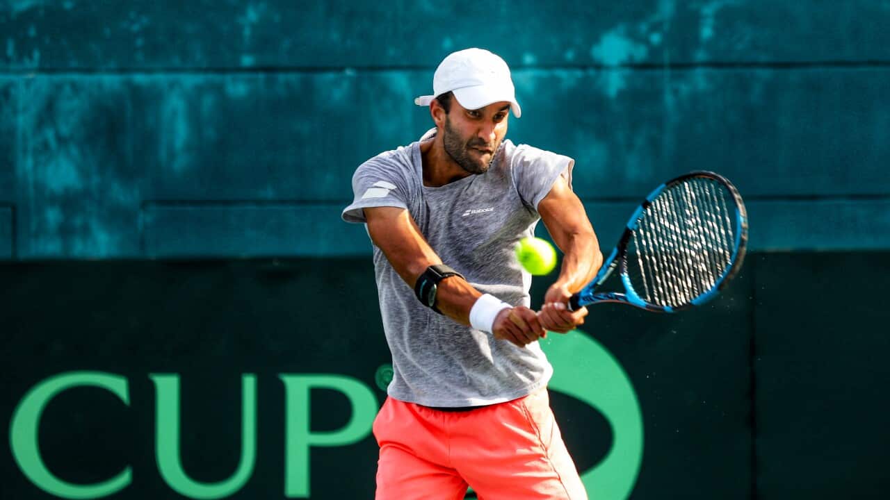 Yuki Bhambri takes part in a practice session