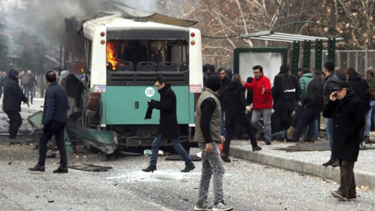 The scene of a car bomb attack in Kayseri