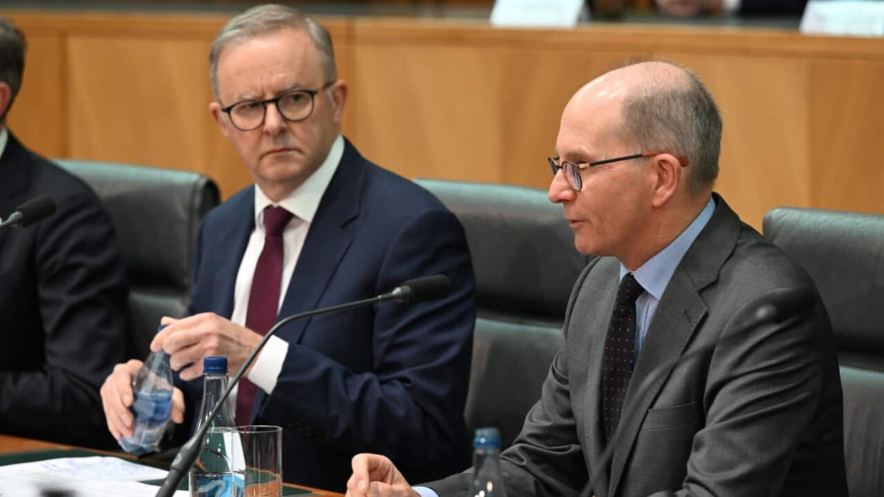Prime Minister Anthony Albanese and Chief Medical Officer Paul Kelly at National Cabinet meeting at Parliament House in Canberra, September 30, 2022.