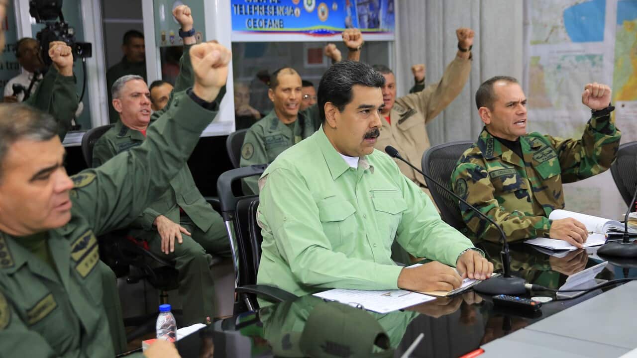 President of Venezuela Nicolas Maduro participating in an act of government, in the company of the military, in Caracas.