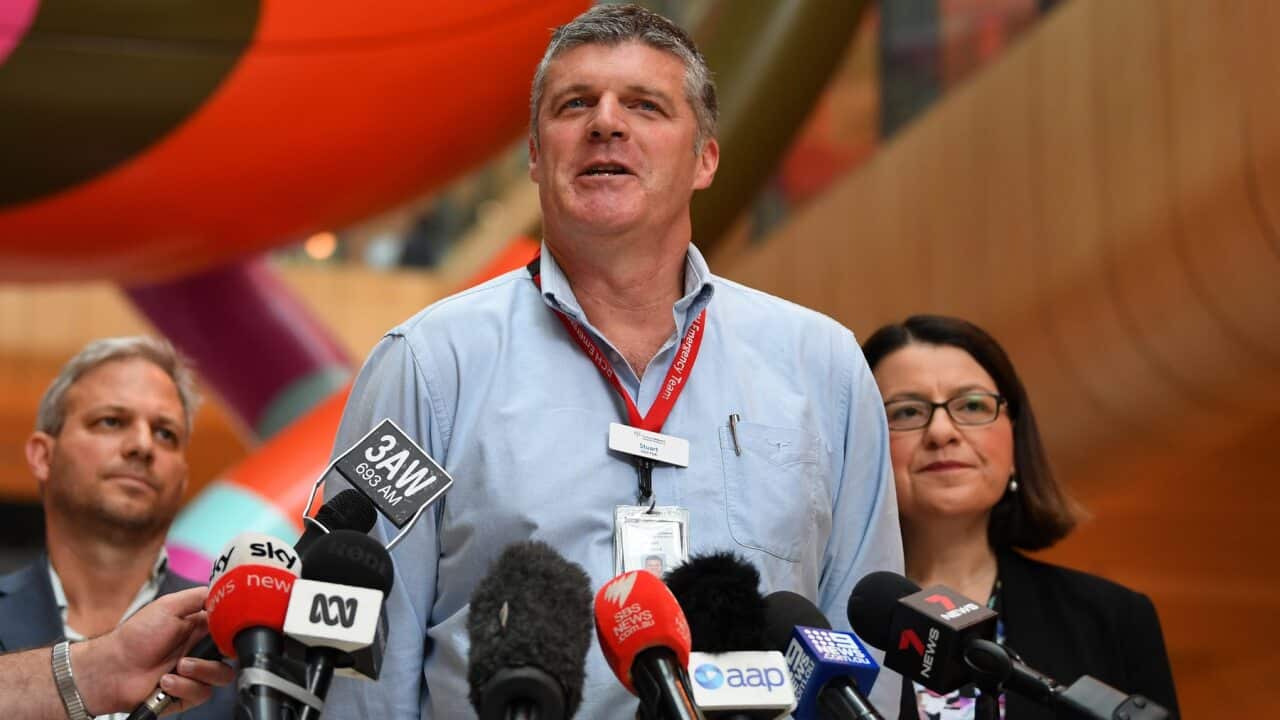 Dr Stuart Lewena speaks to media at the Royal Children's Hospital in Melbourne