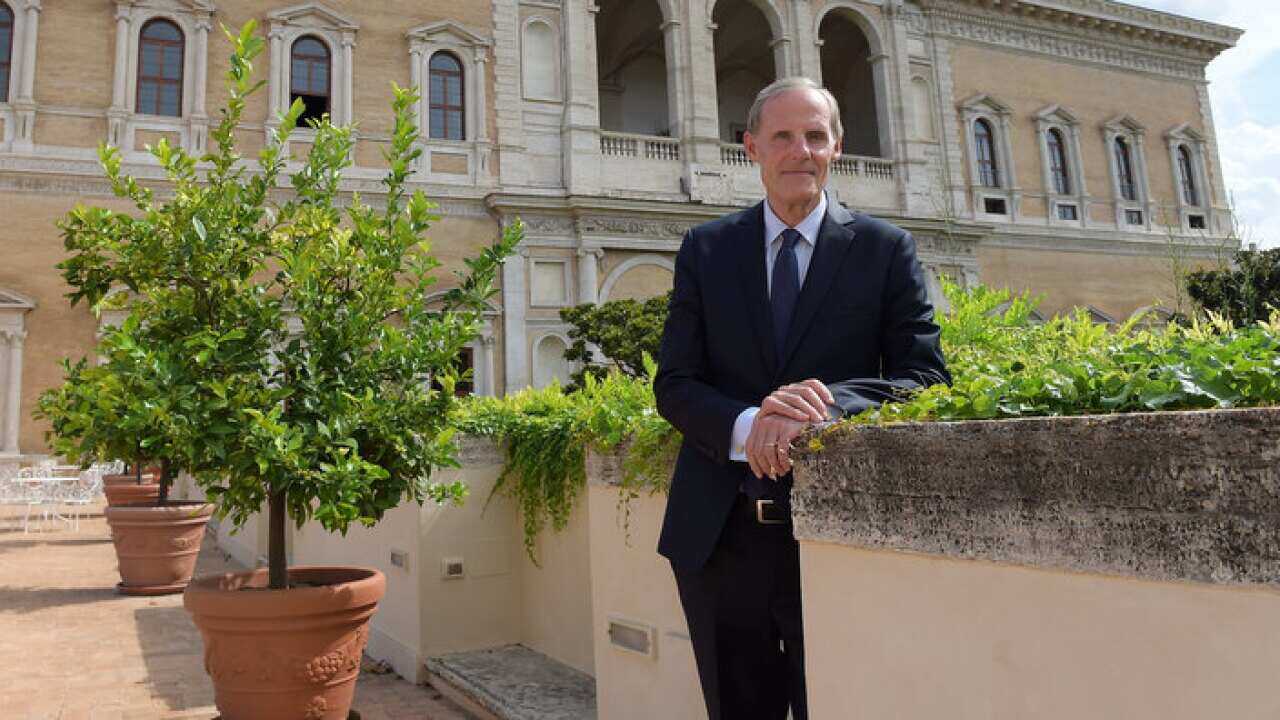 French ambassador Christian Masset, outside the French Embassy in Rome