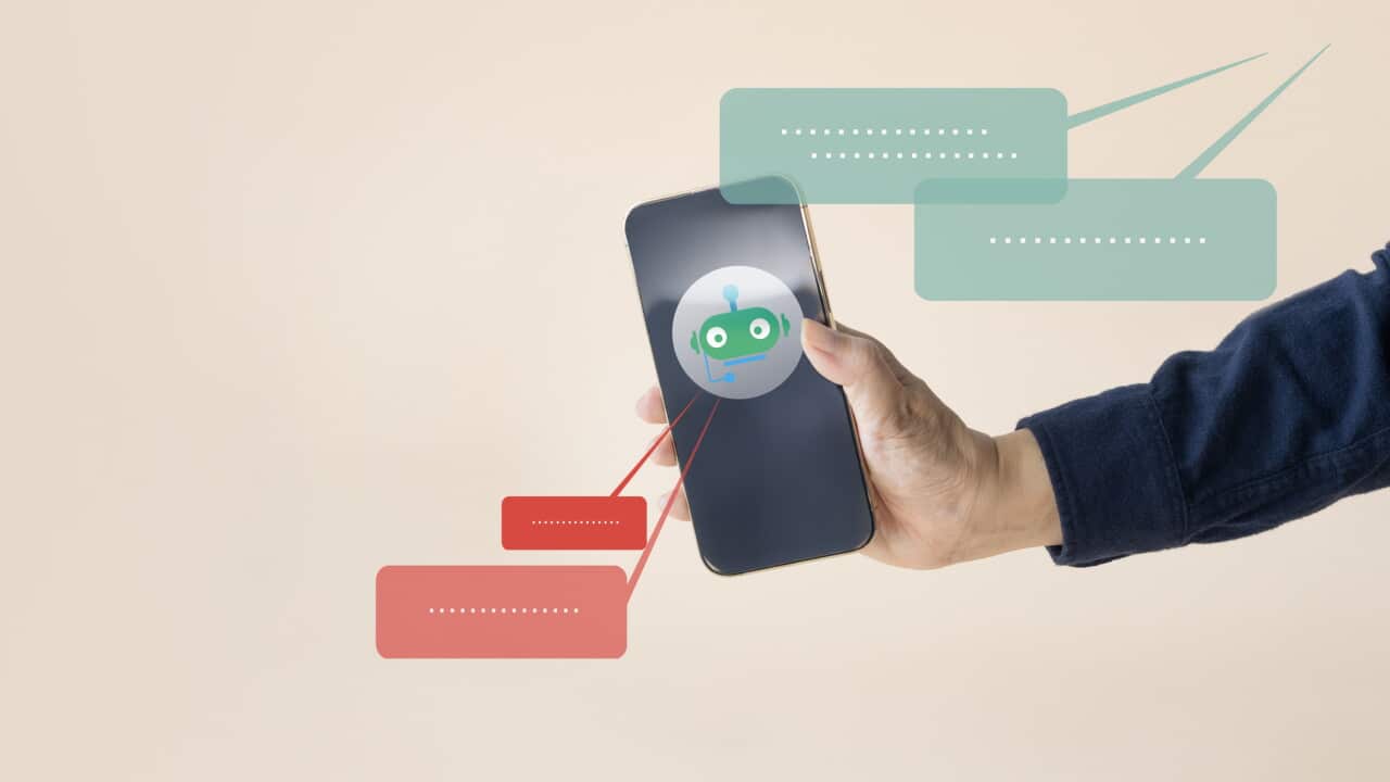 Chat robot concepts still life with mobile phone.