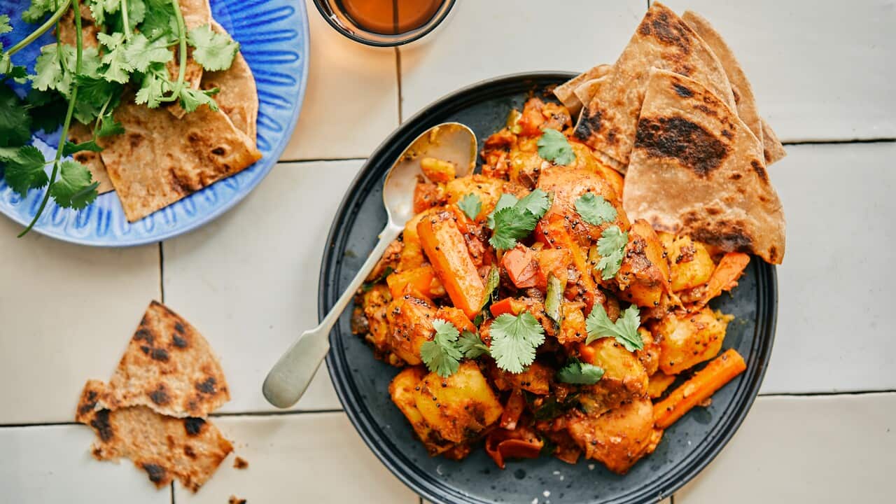 Curried Potato and Carrot with Flatbread