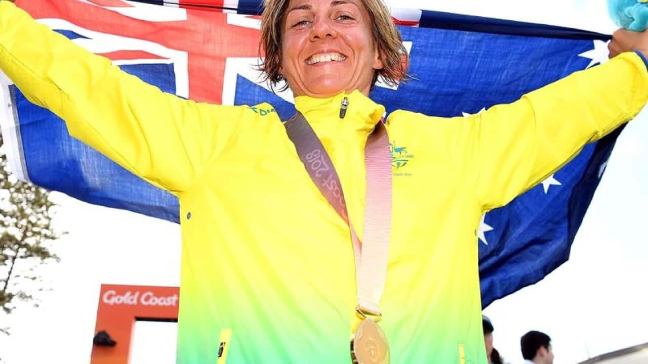 File image of Katrin Garfoot holding the Australian flag.