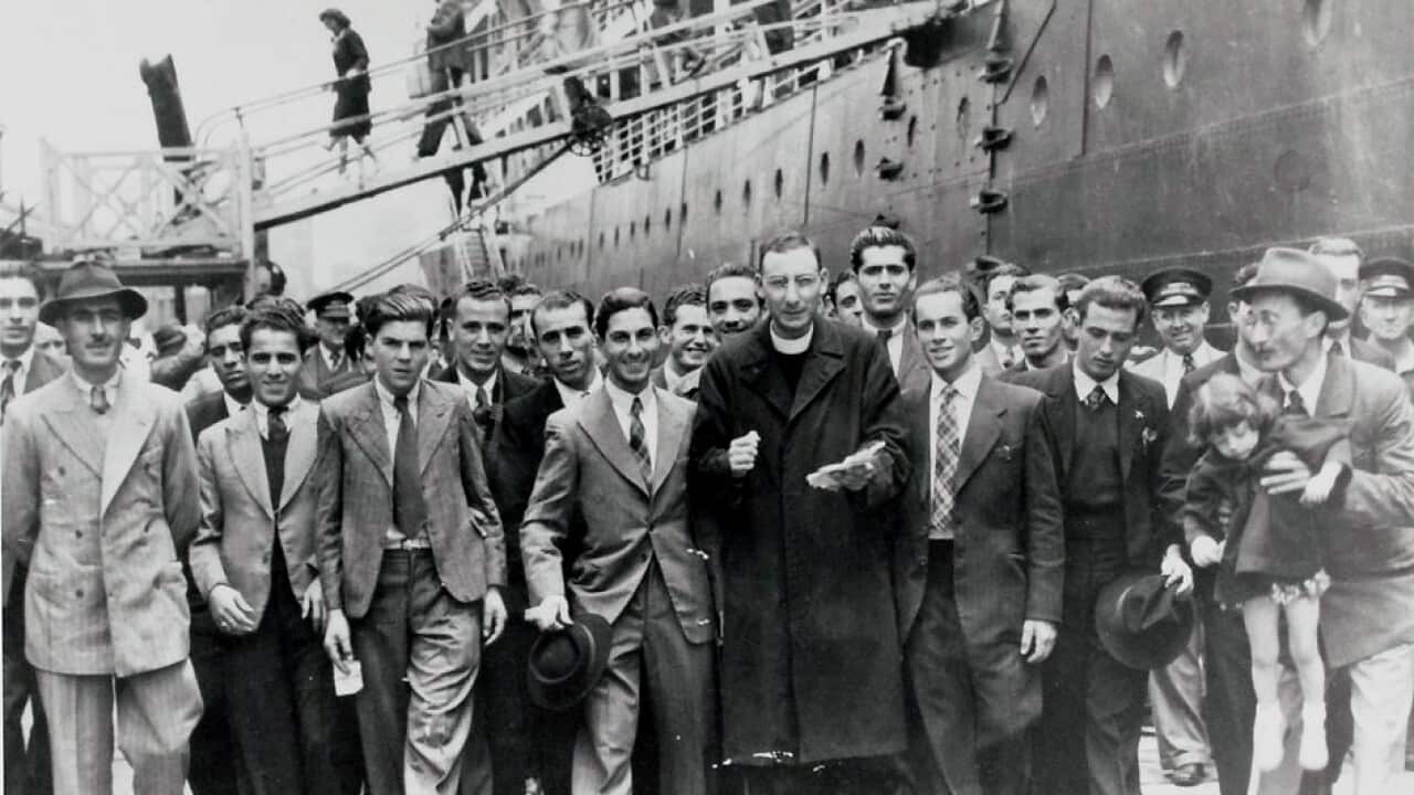 Immigrants from Malta arrive in Syd having disembarked from the SS Partizanka 1948 -Image courtesy of the State Lib of Vic.jpg