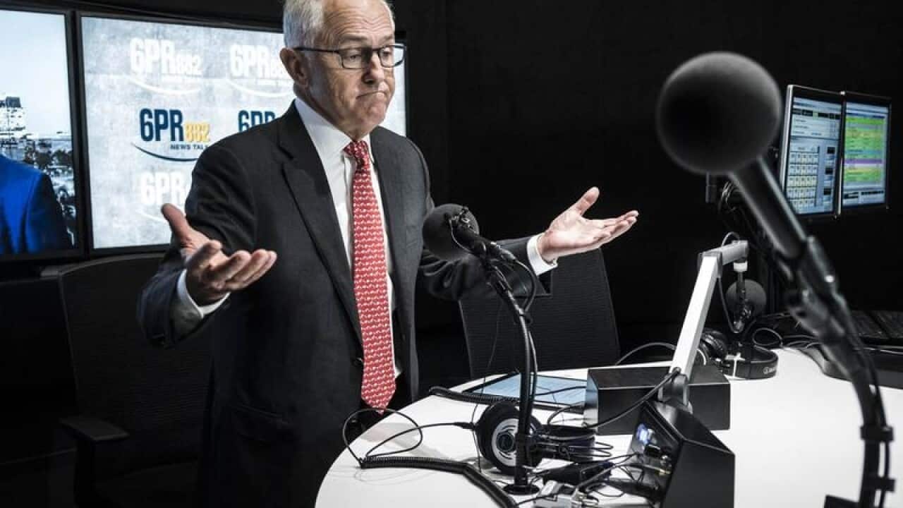 PM Malcolm Turnbull speaks at the 6PR radio studios in Perth.