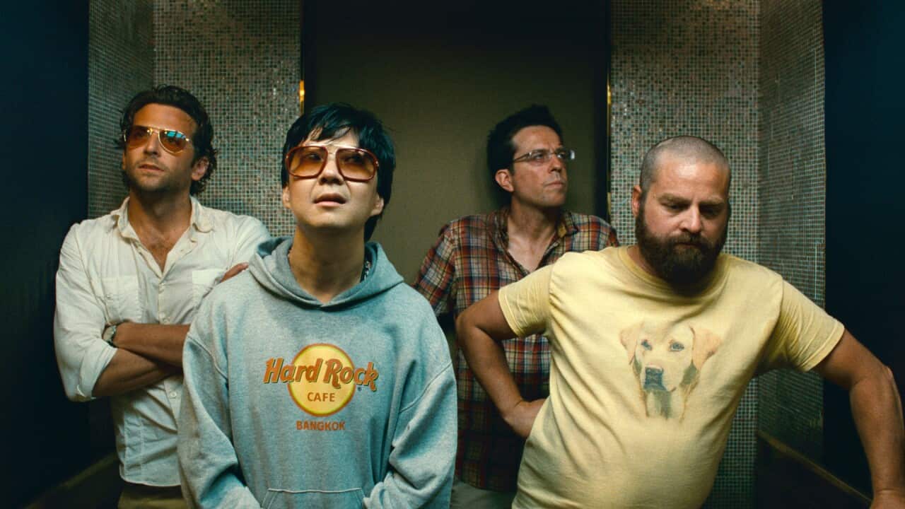 In this publicity image released by Warner Bros., from left, from left, Bradley Cooper, Ken Jeong, Ed Helms and Zach Galifianakis are shown in a scene from "The Hangover Part II." (AP Photo/Warner Bros. Pictures)