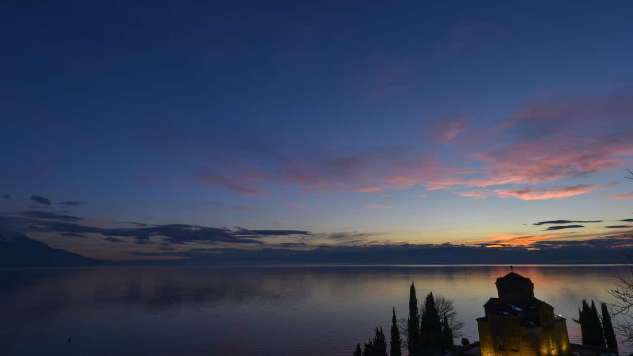 epaselect FYROM SUNSET OVER OHRID LAKE