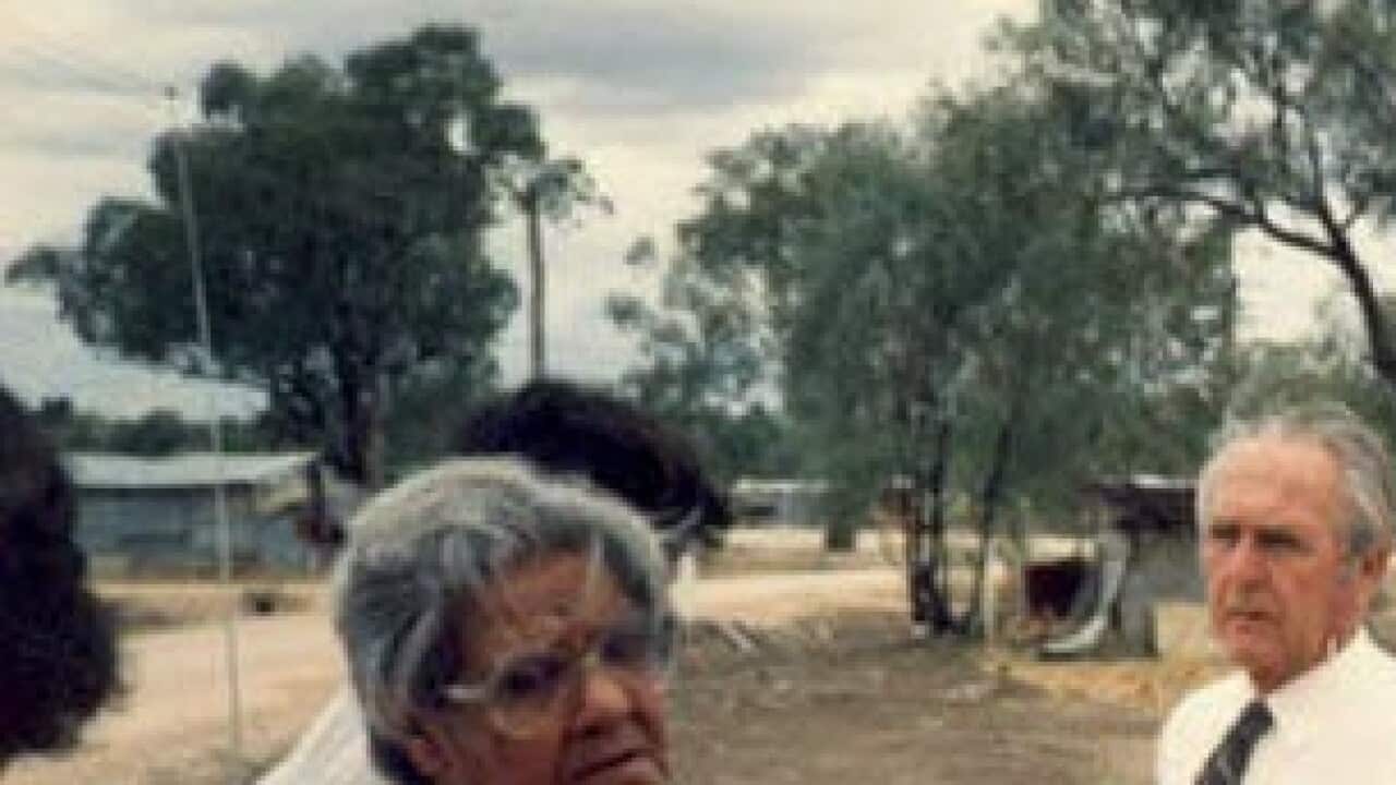 Isabel Flick on the Wollai, the Aboriginal reserve at Collarenebri NSW.