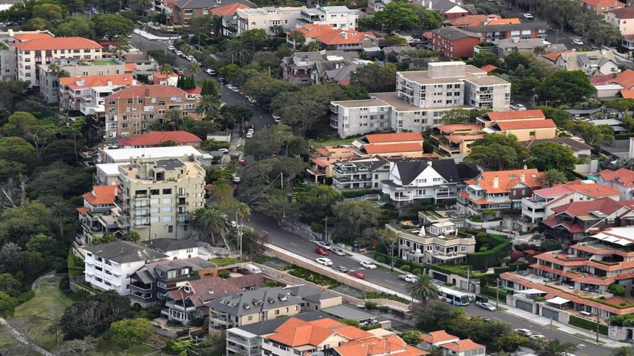 An aerial image of waterfront properties in Sydney.