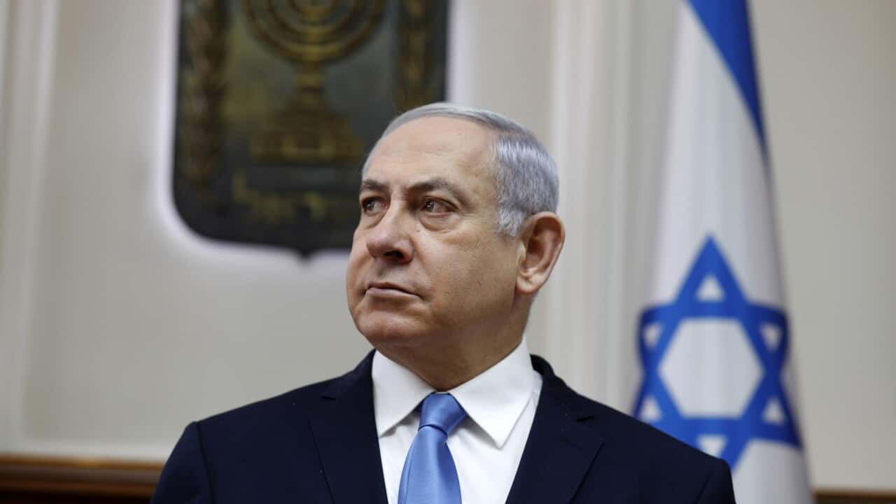 Israeli Prime Minister Benjamin Netanyahu, center, chairs the weekly cabinet meeting at his Jerusalem office, Sunday, March 10, 2019. (Gali Tibbon/Pool Photo via AP)