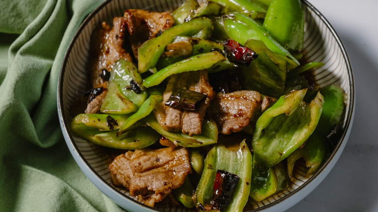 Hunan-style fried pork and peppers
